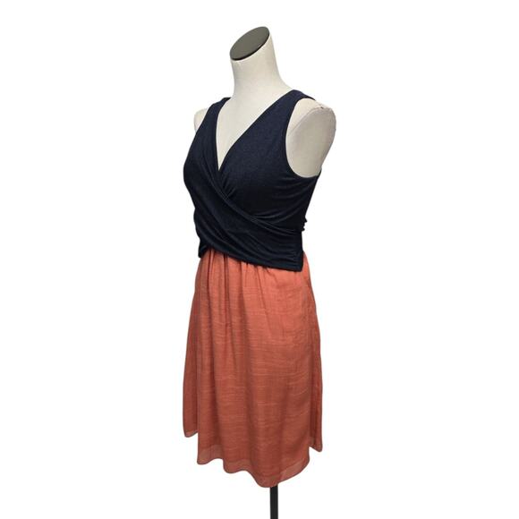 Anthropologie Amadi Cross Wrap Dress Navy & Coral Colorblock Dress Size Medium - Picture 9 of 10